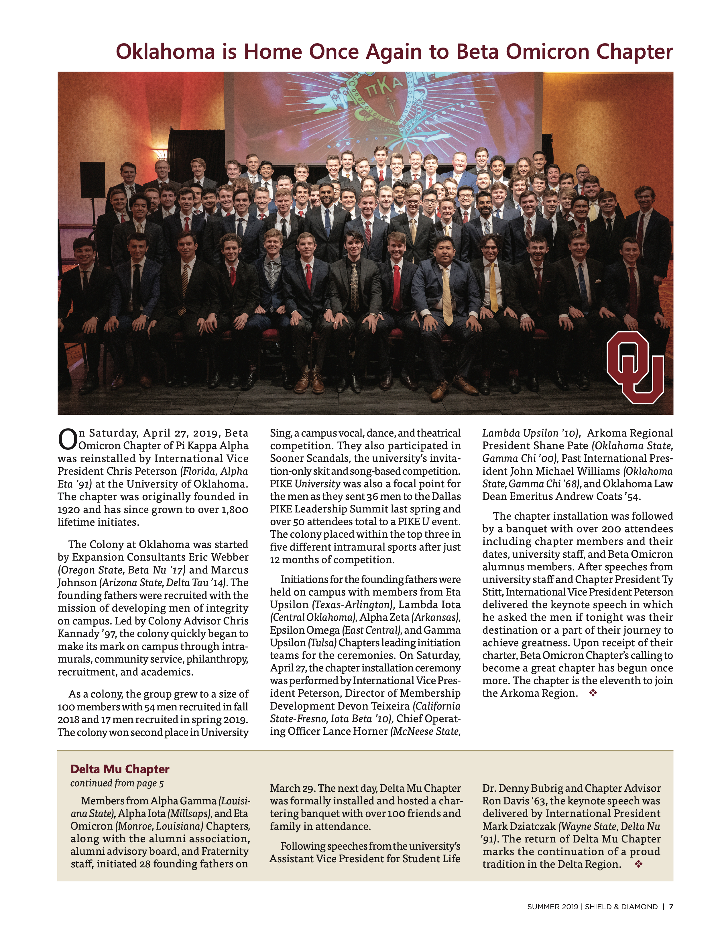 Expansion: Oklahoma is Home Once Again to Beta Omicron Chapter, Summer 2019